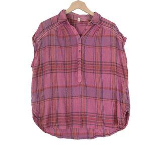 Pilcro Pink Plaid Blouse XS Boho Gauzy Peasant Summer Top